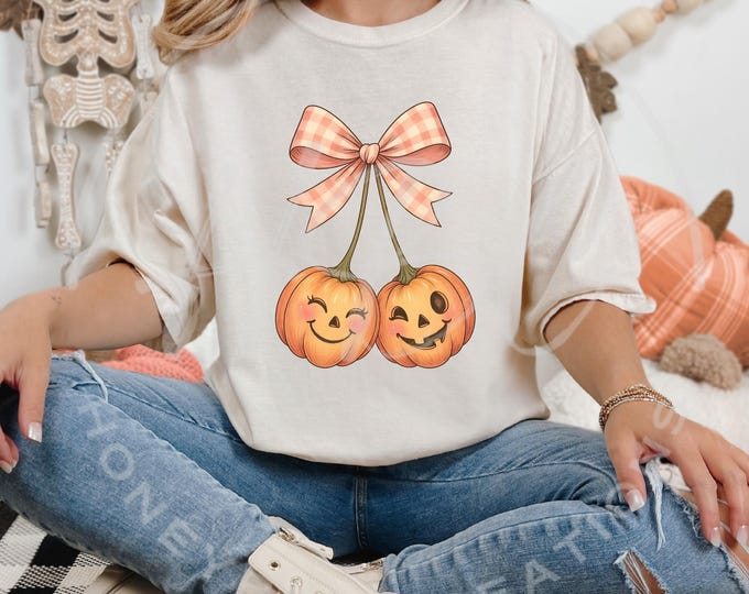 Cute Pumpkin Halloween Cherries, Halloween Png, Pumpkin Svg, Halloween Shirt Svg, Halloween Svg Files, Sublimation Designs, Coquette Bow Png
