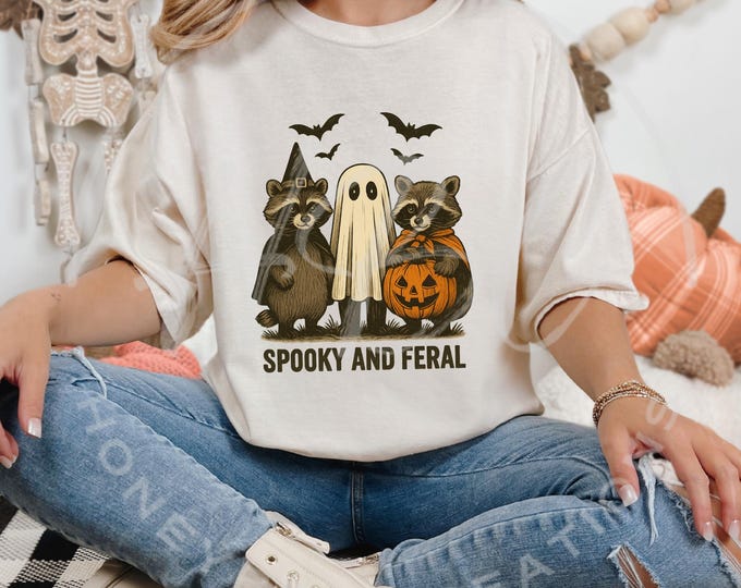 Spooky And Feral Png, Spooky Raccoon Png, Halloween Shirt Svg, Pumpkin Raccoon Shirt Svg, Halloween Sublimation Designs, Fall Svg, Autumn