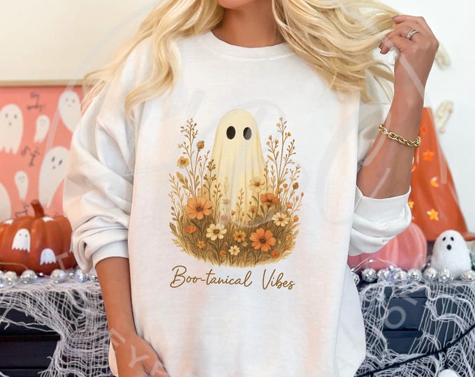 Boo-tanical Vibes Halloween Svg, Floral Halloween Png, Halloween Ghost Svg, Cute Ghost Png, Halloween Shirt Svg, Ghost Svg, Halloween Vibes