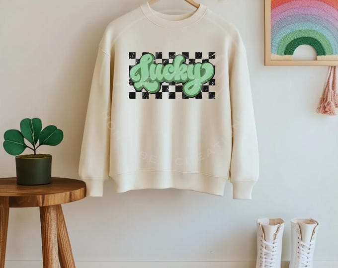 Checkered Lucky St Patricks Day PNG Digital Design, Instant Download, St Patricks Day SVG, Sublimation Designs, DTF Transfer Designs