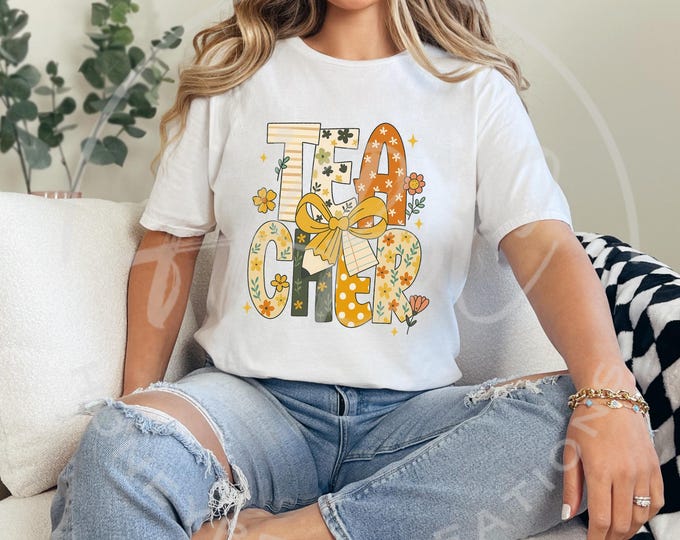 Teacher Pencil Bow Png, Teacher Svg, Back To School Shirt Svg, First Day Of School Shirt Png, School Png, Teacher Shirt Png, Boho Teacher