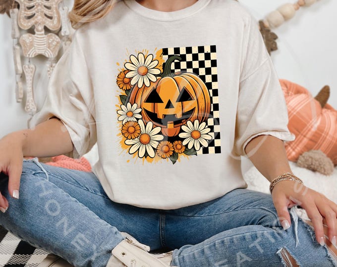 Retro Halloween Png, Checkered Pumpkin Png, Floral Pumpkin Png, Pumpkin Svg, Halloween Shirt Png, Fall Svg, Svg Files For Halloween, Spooky
