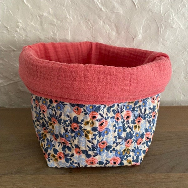 Panier réversible en tissu, vide-poche, cache-pot à motif fleuri rose