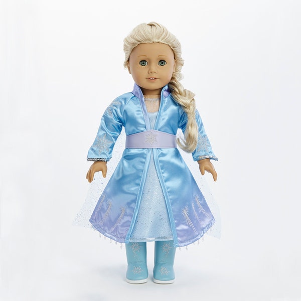 18" doll clothes- Princess Elsa--5 pc princess outfit-Sparkle dress-tunic-leggings-boots-belt-