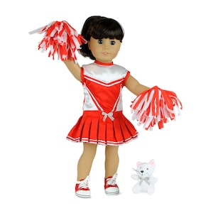 18&quot; Doll Cheerleader Outfit : Red Satin Dress, Pom Poms