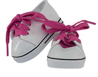 18" Doll Clothes. 18" doll shoes- 18" doll White TENNIS SHOES Made by MangoPeaches. Fits American Girl Doll