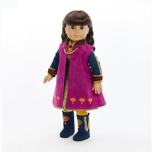 18 doll clothes Princess Anna inspired , Incl cape, dress, belt, leggings, boots- all embroidered  fits 18" dolls
