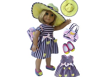 18" doll clothes- 18" Doll BUTTERFLY DRESS - 4 Pc Spring Set - Doll Dress - Doll Hat - Doll Purse - Doll Shoes