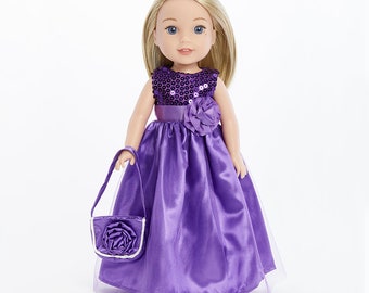 14" Doll Clothes- 2 Piece Purple Easter Long Dress,Includes Purple Dress,Teal Handbag! | Fits l 14"  Dolls
