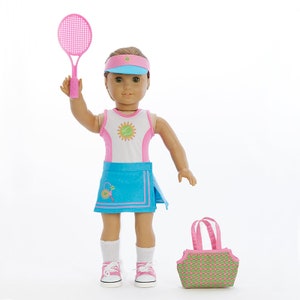 18" Doll clothes- 18" sport Tennis outfit-8 Pc Deluxe Set-Tennis Racket-shoes-visor-Racket bag-shorts-skirt and top-