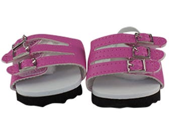 18" doll clothes- 18" doll accesories- 18" doll Pink pretty SANDALS, Fits 18 Inch  Dolls- 3 gracious Strap with buckles Sandals