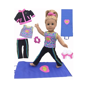 18” Doll  clothes-18&quot; doll YOGA OUTFIT  -6 Pc Deluxe Set -Yoga Mat- Sandals-Top-Yoga Jacket-Yoga Pants-Scrunchie