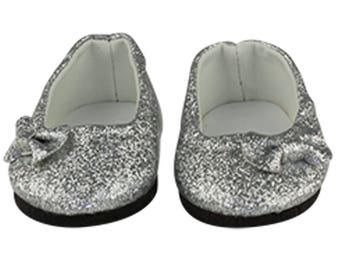 18" doll clothes fits American Gilr dolls- 18" Silver GLITTER DRESS SHOES - Silver Shimmer Shoes with a Bow, Doll Accessories