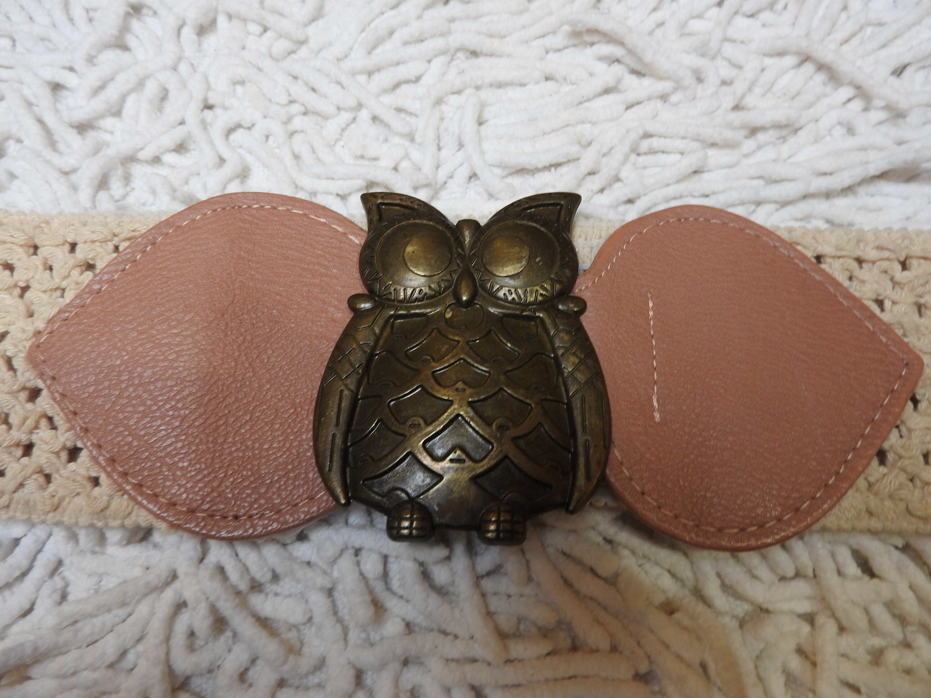 Brass Owl buckle faux leather belt size LARGE - Owls are known for Good Luck !!! Owl Belt Buckle - Antique Gold or Silver main image 2