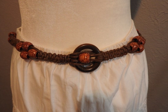 Handmade Macrame and Wooden Bead  Belt ~ Faux Lea… - image 8