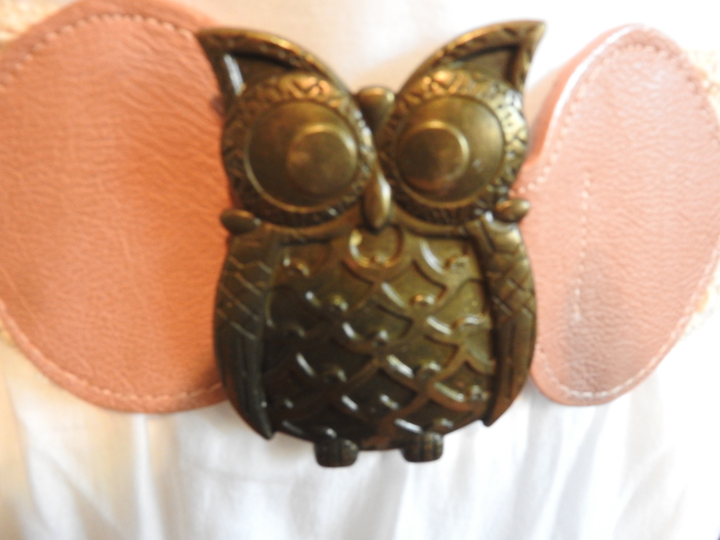 Brass Owl buckle faux leather belt size LARGE - Owls are known for Good Luck !!! Owl Belt Buckle - Antique Gold or Silver main image 3