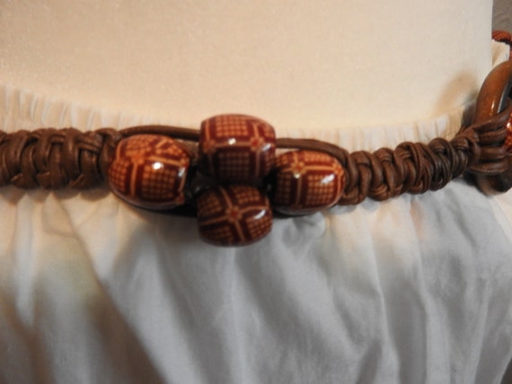 Handmade Macrame and Wooden Bead  Belt ~ Faux Lea… - image 3