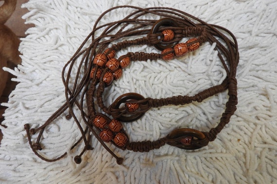 Handmade Macrame and Wooden Bead  Belt ~ Faux Lea… - image 1