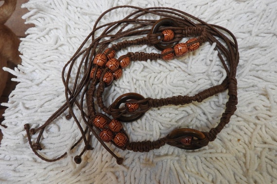 Handmade Macrame and Wooden Bead Belt ~ Faux Leather ~ Boho  display picture 2