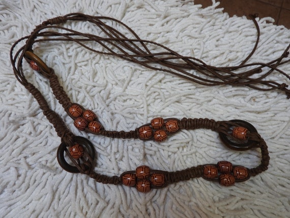Handmade Macrame and Wooden Bead  Belt ~ Faux Lea… - image 7