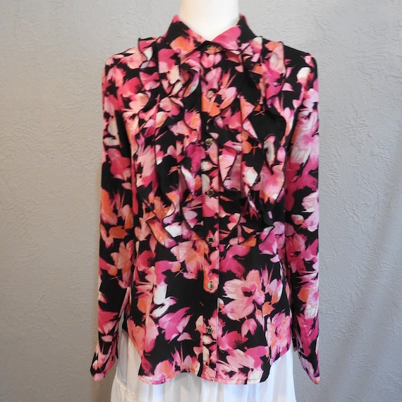 Vintage Karl Lagerfeld Blouse Floral Vibrant Fuscia Designer 