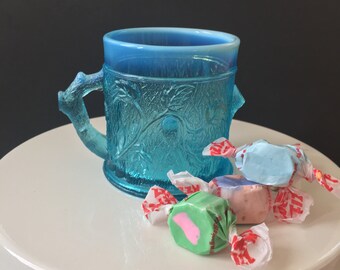 Northwood Opalescent Turquoise Stump & Vine Pattern Child's Mug