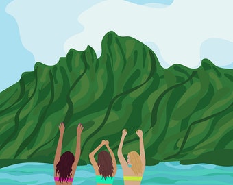 Tropical Island Girls Trip Vacation Digital Illustration Fine Art Print