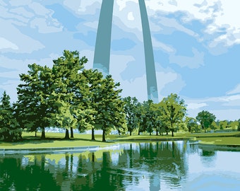 Saint Louis Arch Park Digital Illustration Fine Art Print