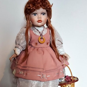 Vintage Porcelain Doll With Basket/ Collatable Doll
