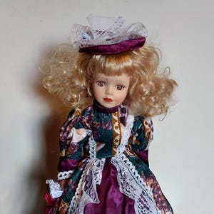 Vintage Porcelain Doll In Purple Dress/Gift/Collectible Doll/Home Décor