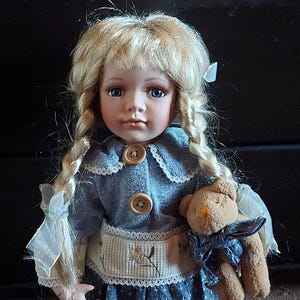 Vintage Klara  Collection  Porcelain Doll with Teddy Bear and Tags