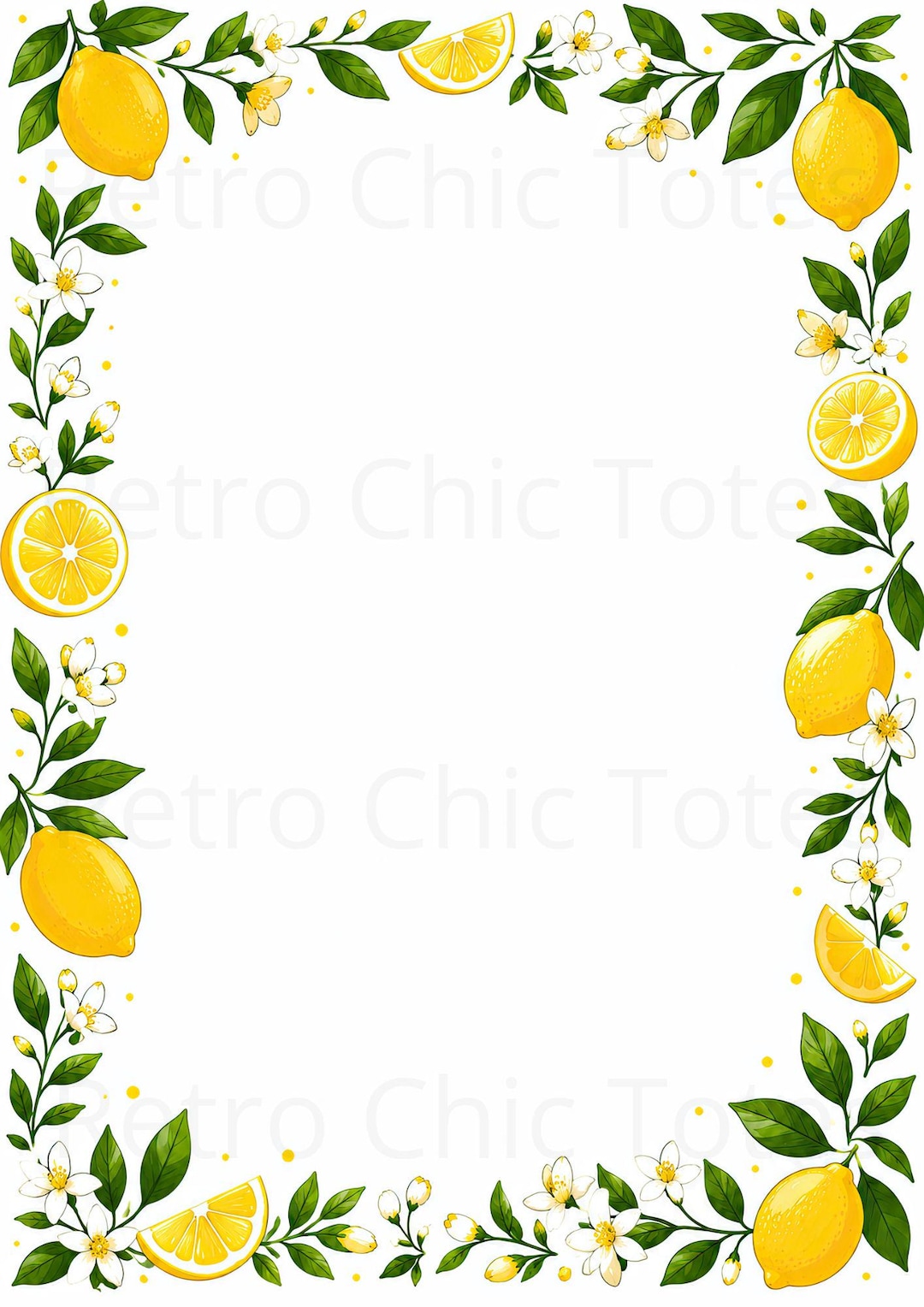 Lemon Border Printable A4 Writing Paper, Citrus Floral Stationery Page ...