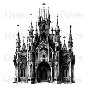 Gothic Cathedral PNG, Dark Church Clipart, Haunted Castle Illustration, Vintage Architecture Art, Gothic Printable Decor