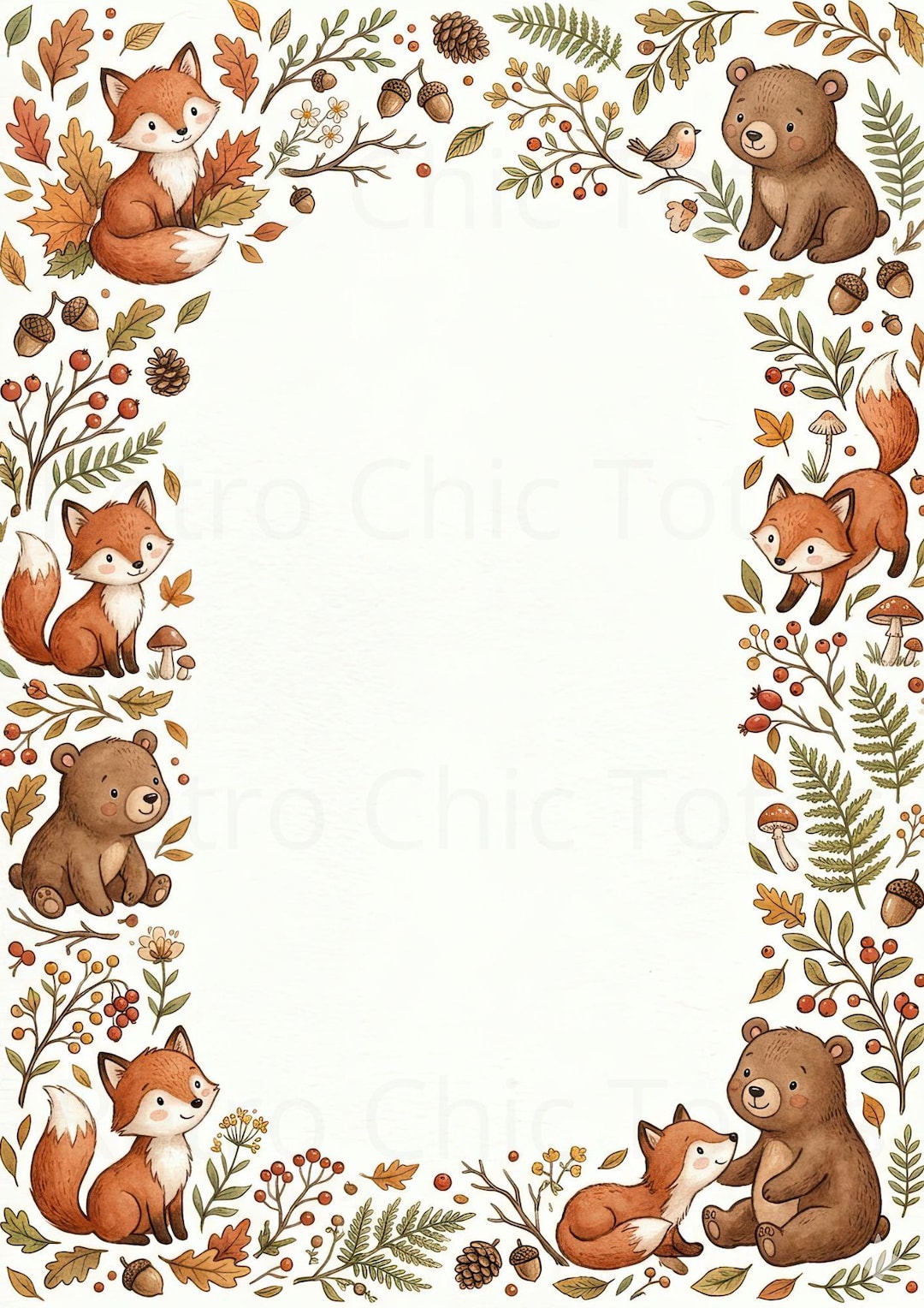 Woodland Animals A4 Printable PDF, Cute Fox and Bear Writing Paper ...