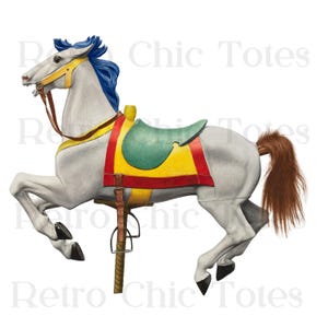 Vintage Karussellpferd PNG, Retro Merry Go Round Clipart, handgemaltes Rummelplatzpferd, antike Vergnügungsfahrt Kunst