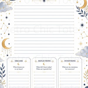 Celestial Journaling Page Printable PDF, Moon & Stars Journal Page, A4 Reflection Worksheet, Dream Journal, Instant Download