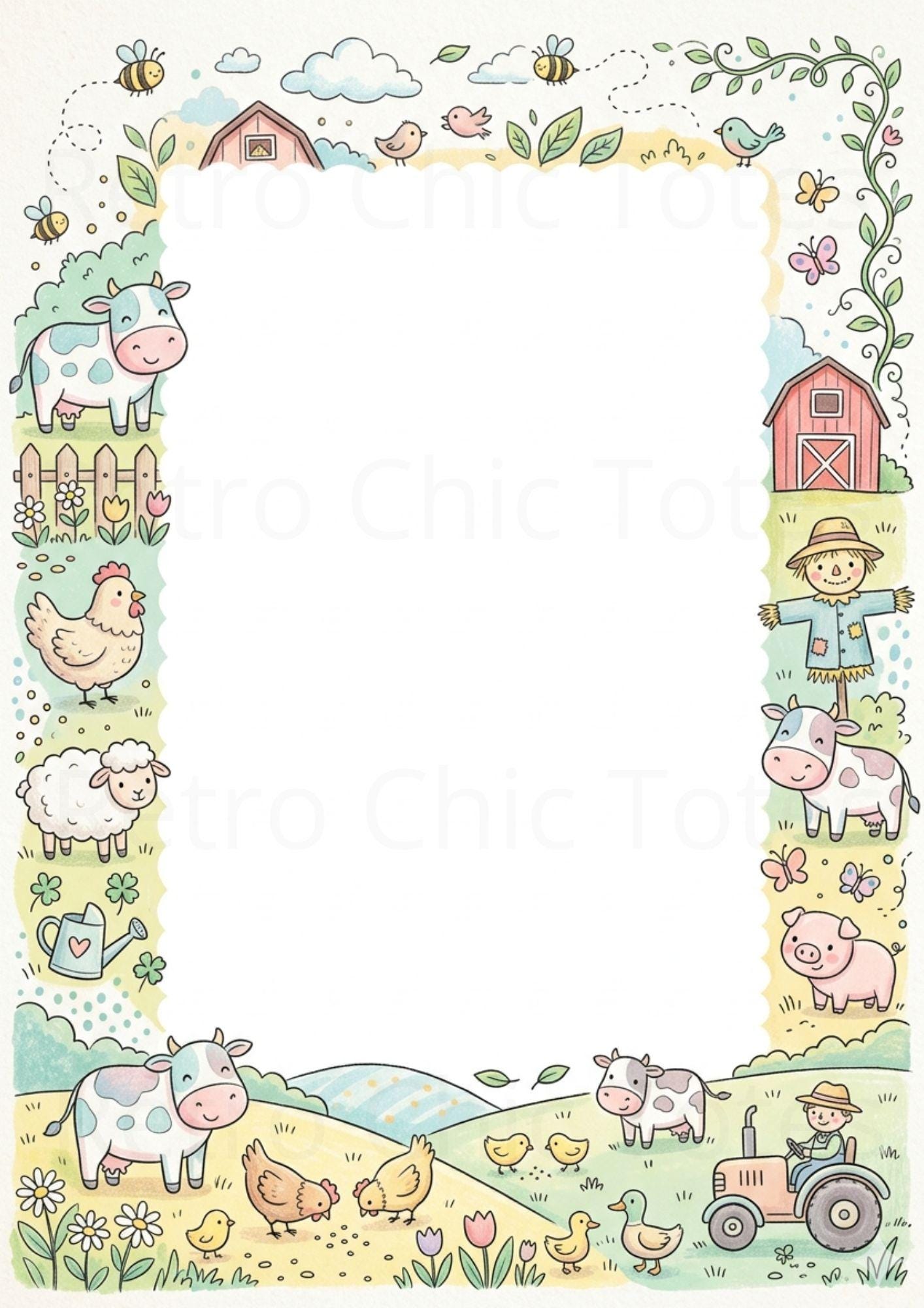Farm Animal Border A4 Printable, Cute Cow Chicken Pig Sheep Frame, Kids ...