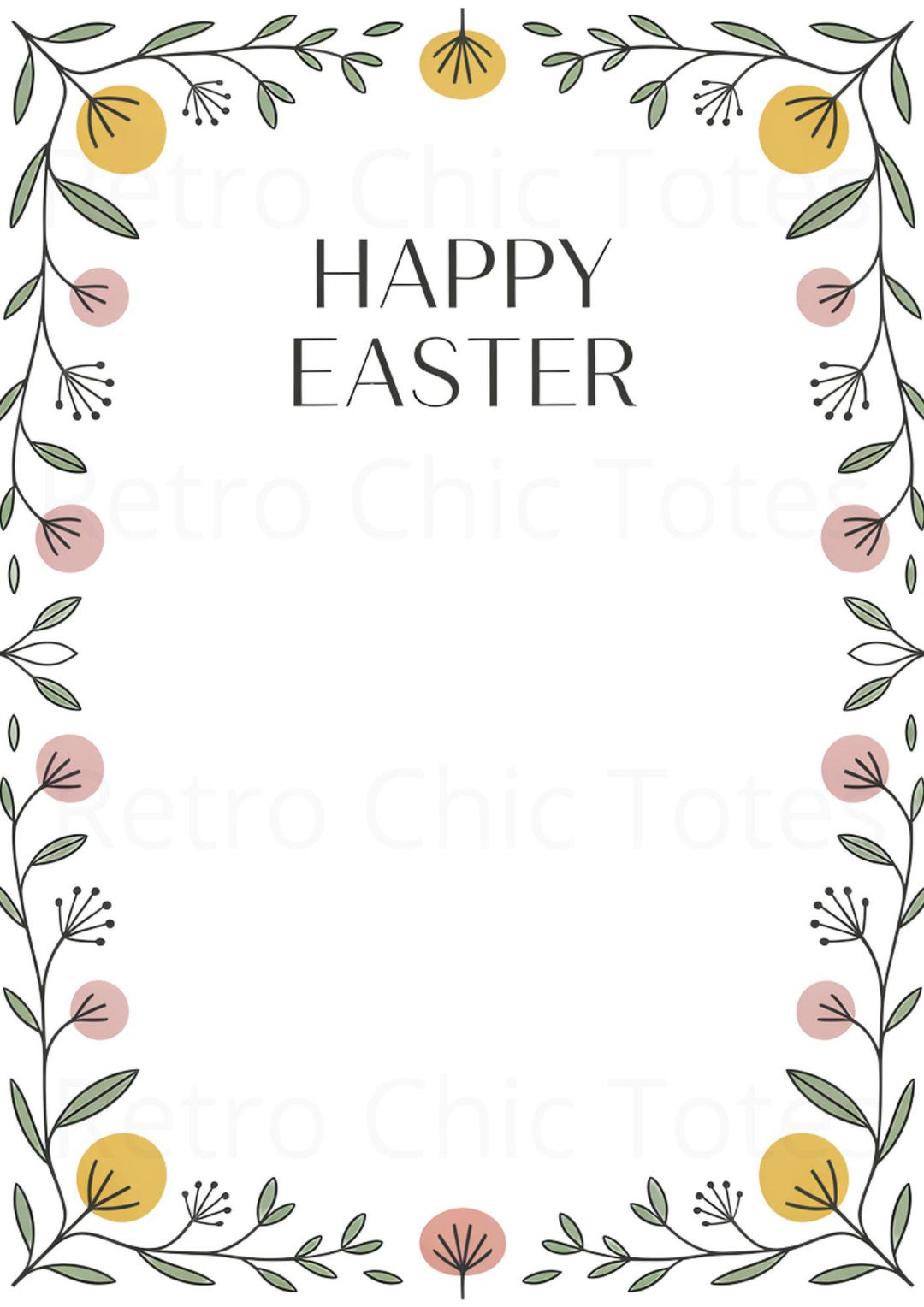 Spring Easter Footer Happy Easter Printable A4 PDF Floral Border Spring Wall Art Minimalist ...
