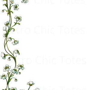 May include: A vintage floral border design with small white flowers, yellow centres, and green stems, set against a white background. The text "Retro Chic Totes" is subtly placed. Ideal for stationery or decorative purposes, this design has a classic appeal.