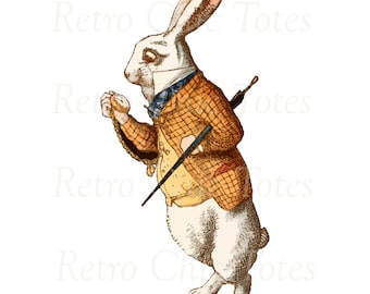 White Rabbit from Alice in Wonderland – Vintage Illustration Clipart PNG – Digital Download for Crafts, Wall Art, and Nursery Decor