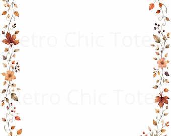 Elegante Herbst Kürbis Borte zum ausdrucken, Herbst Blumen Briefpapier, A4 PNG und JPG zum Downloaden