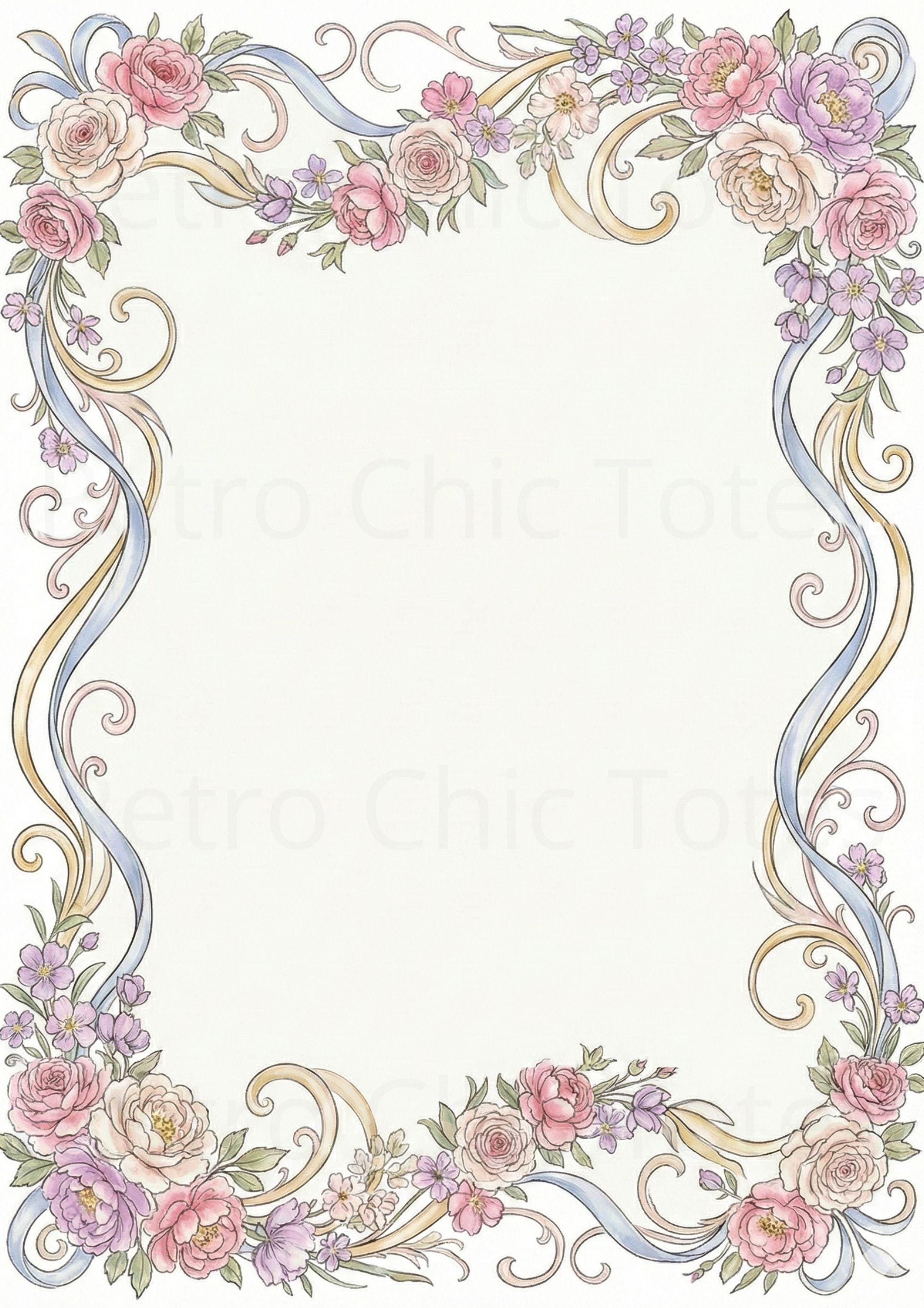 Romantic Floral Ribbon A4 Printable | Pastel Letter Writing Paper ...