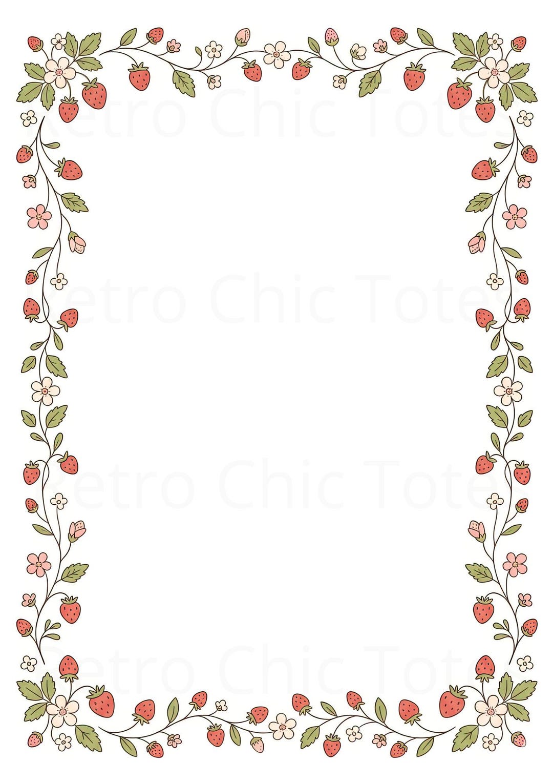 Strawberry A4 Printable PDF Border, Cute Berry Stationery Paper ...