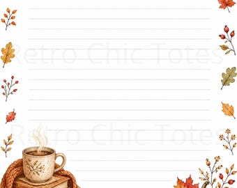 Gemütliches Herbst-Schreibpapier zum Ausdrucken, Briefpapier mit Herbstmotiven, Kürbis-Briefpapier, Notizpapier im Cottagecore-Stil für den Herbst, A4-PDF zum sofortigen Download
