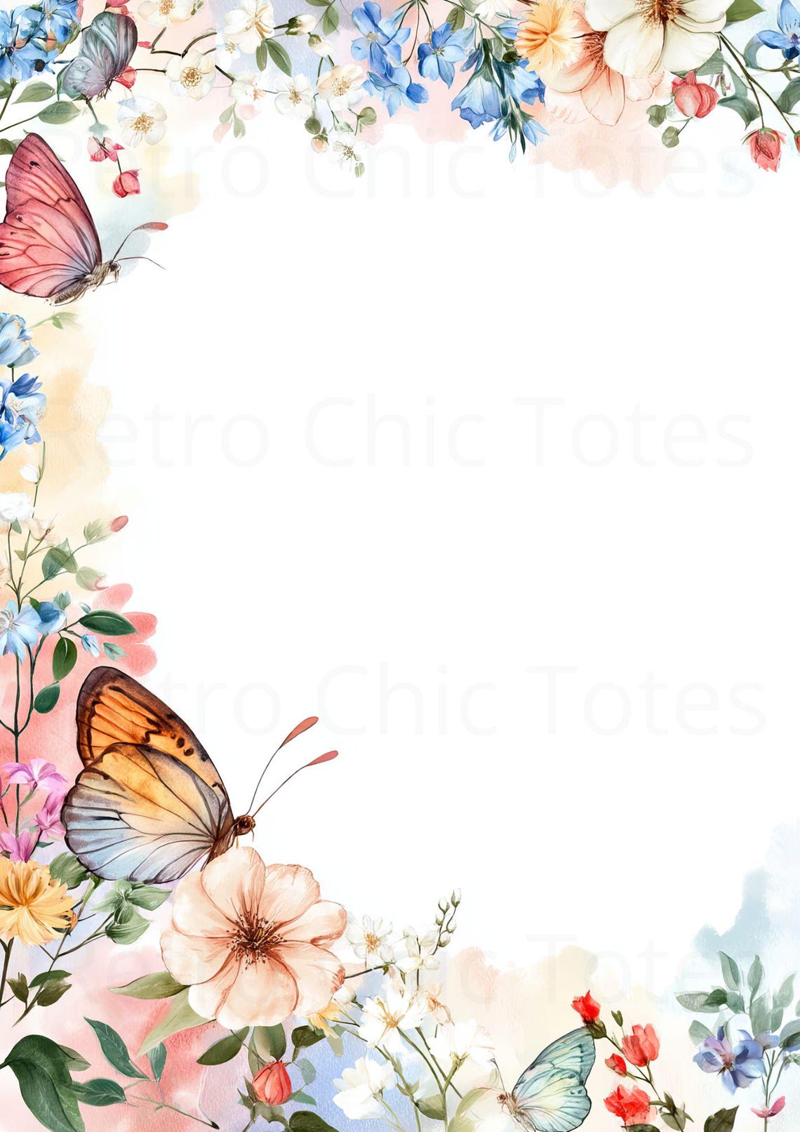 Watercolor Floral Butterfly Border Printable A4 PDF, Vintage Spring ...