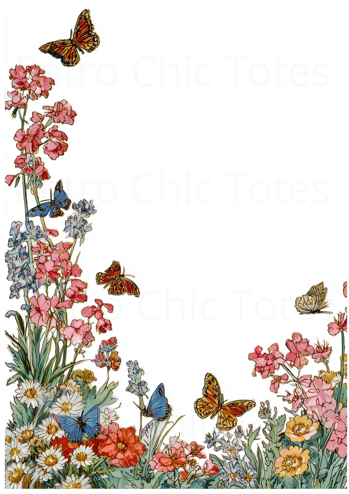 Printable A4 Butterfly Flower Border | Vintage Floral Stationery PDF ...