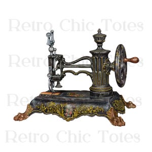 Antique Sewing Machine PNG, Vintage Sewing Clipart, Retro Seamstress Illustration, Victorian Sewing Decor, Printable Sewing Room Art
