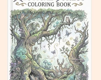 Mystical Forest Coloring Book PDF, Adult Coloring Pages, Enchanted Woodland, Fantasy Nature Art, Printable A4 Coloring Book