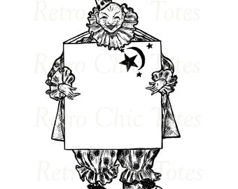 Vintage Clown with Sign Illustration – Digital Download PNG – Circus Clipart for Invitations, Crafts, and Decor