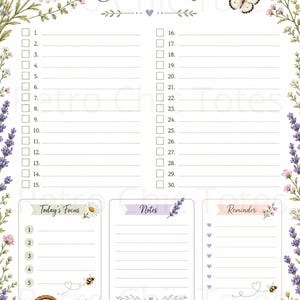 Lavender Wildflower Checklist Printable PDF, Cottagecore To Do List, A4 Floral Checklist, Daisy Planner Page, Instant Download